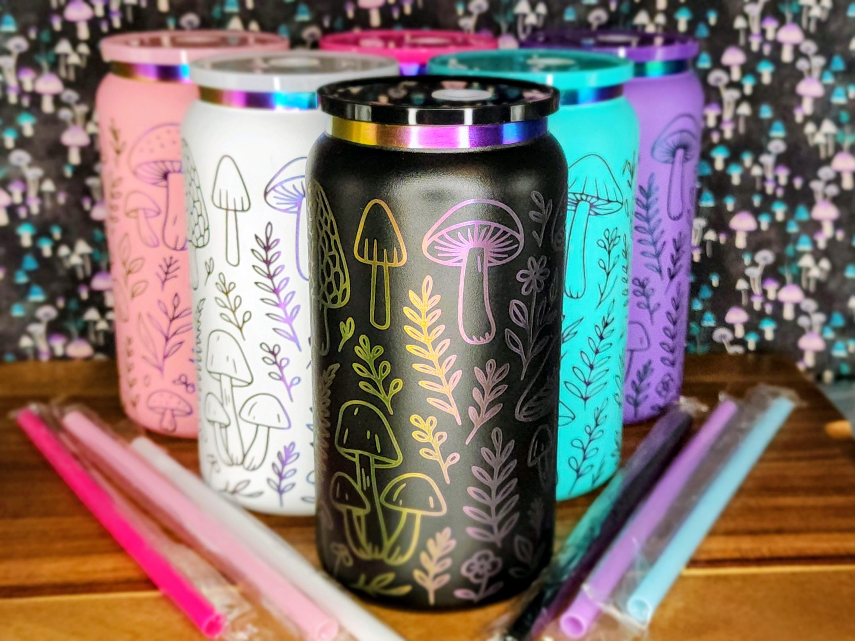 Engraved-tumbler 16 Oz. Rainbow Mushroom