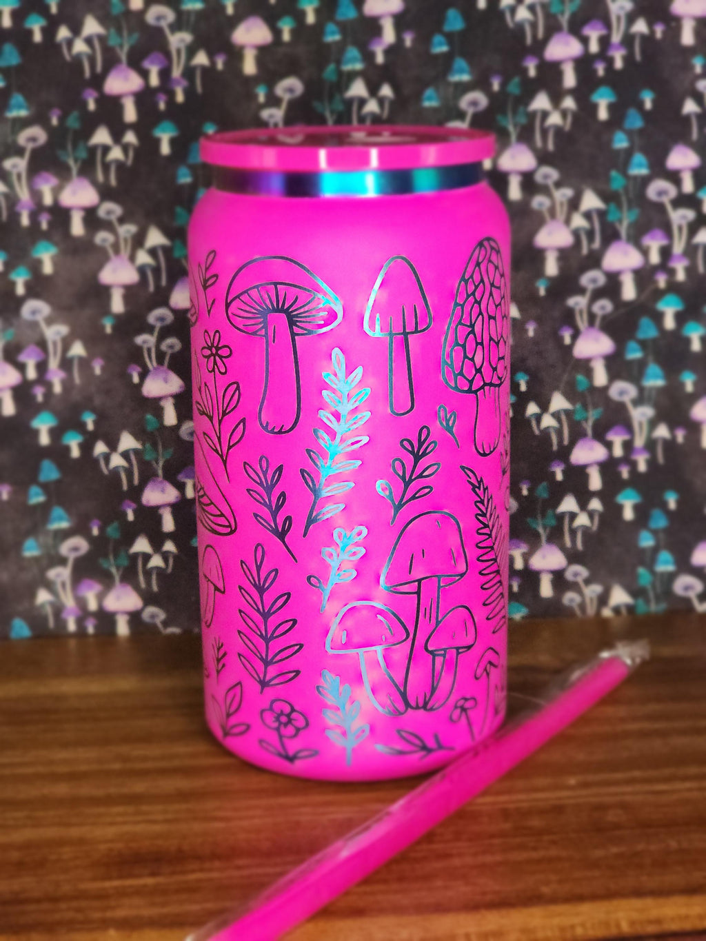 Engraved-tumbler 16 Oz. Rainbow Mushroom